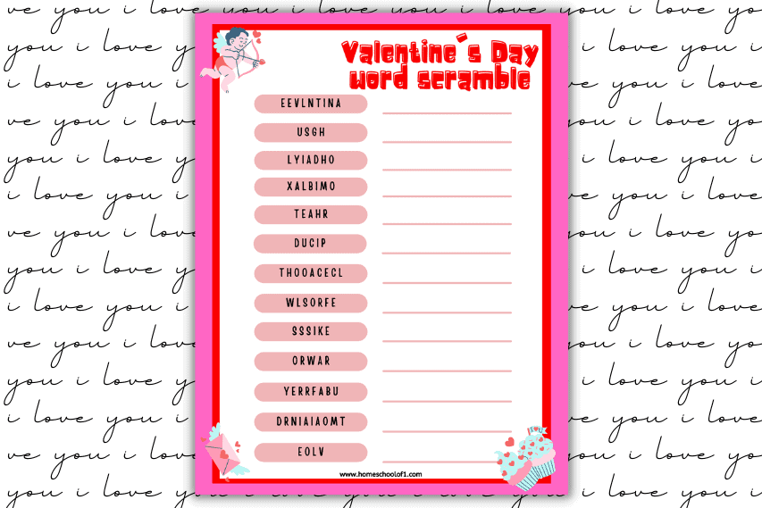 Valentine’s Day Word Scramble Free Printable