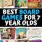 Collection of the best board games for 7-year-olds, featuring popular titles like 'Taco vs Burrito,' '5 Second Rule Jr.,' 'Ticket to Ride: First Journey,' 'Gnomes at Night,' 'Hedbanz,' 'Clue Junior,' 'Catan Junior,' 'Doodle Face,' 'Charades for Kids,' 'Don't Rock the Boat,' 'Stare Junior,' 'Battleship,' 'Mouse Trap,' and 'The Game of Life,' perfect for family fun and developing strategic thinking.