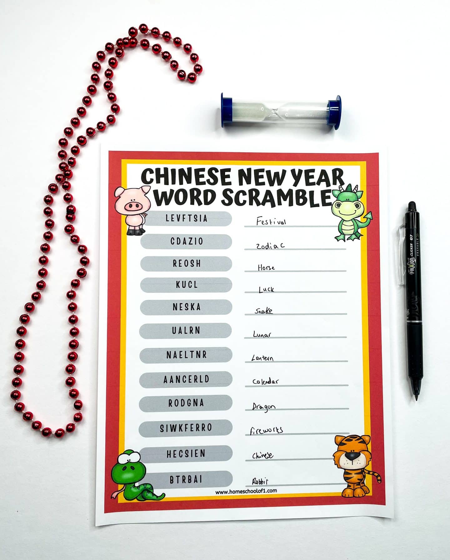 chinese new year word scramble answerrs