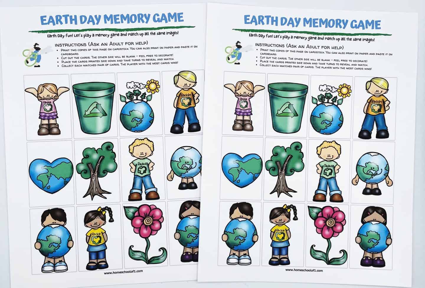 earth day memory game printable, printed out twice