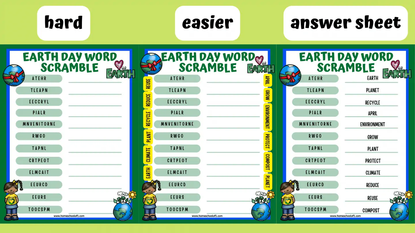 earth day word scramble answers