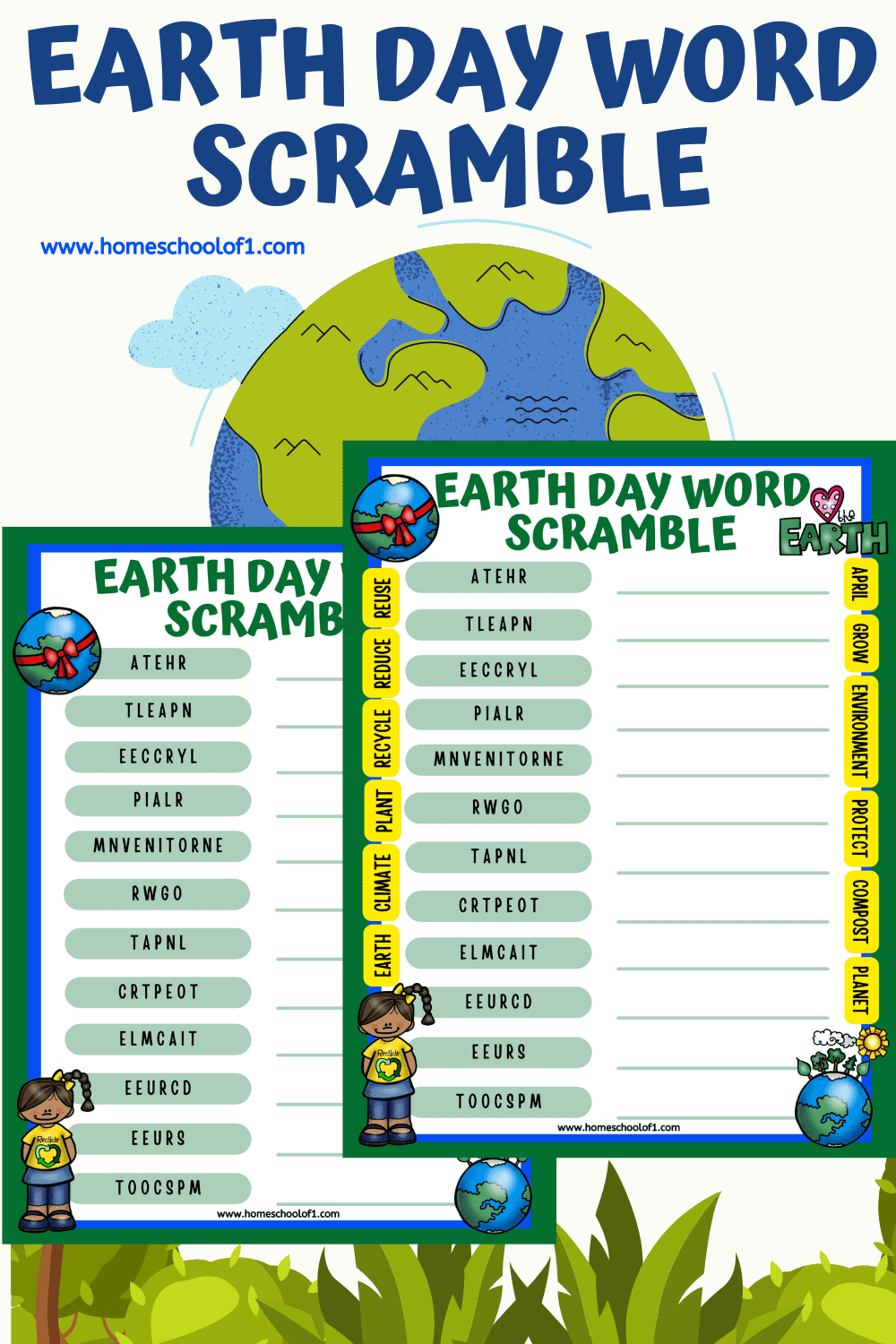 Earth Day Word Scramble easy Hard Versions Earth Day Word Scramble easy Hard Versions