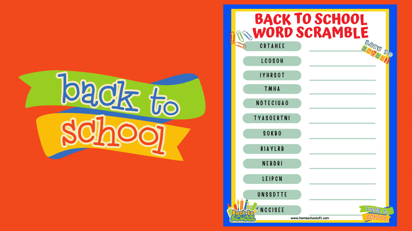 first day of school word scramble printable