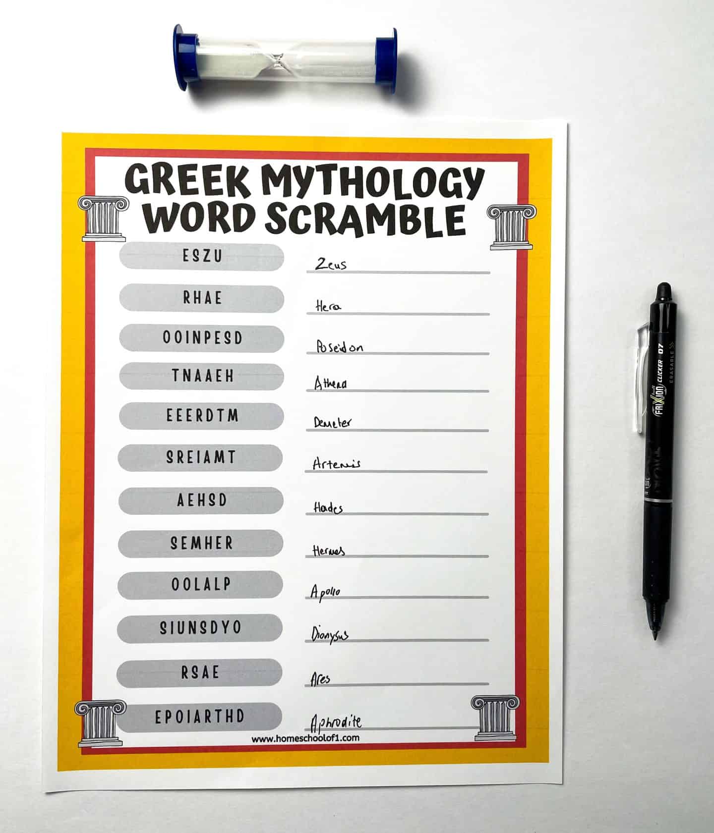 greek mythology word scramble answers