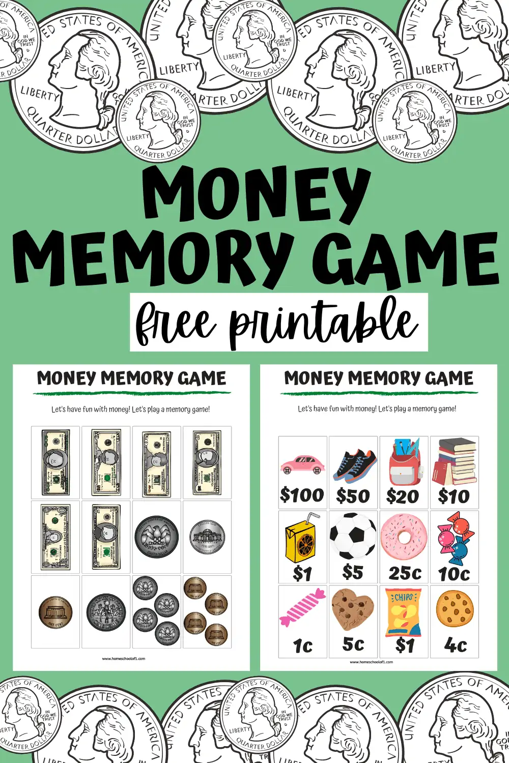 money memory game printable