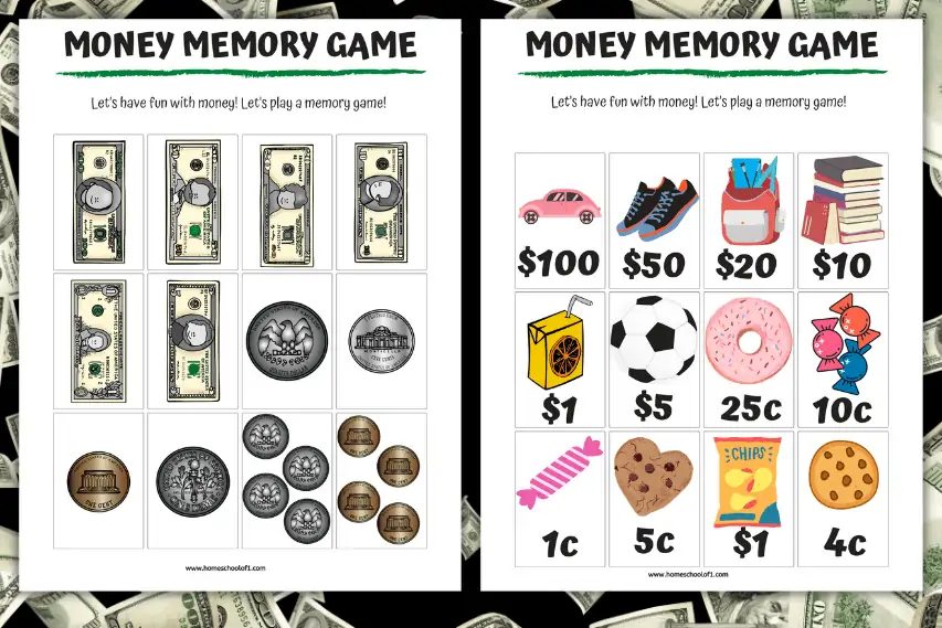 Money Memory Game Printable (free)