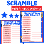 president's day word scramble