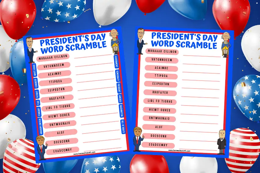 President’s Day Word Scramble (easy & hard versions)