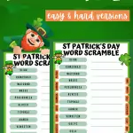 Free St Patrick's Day Word Scramble Printable for Kids