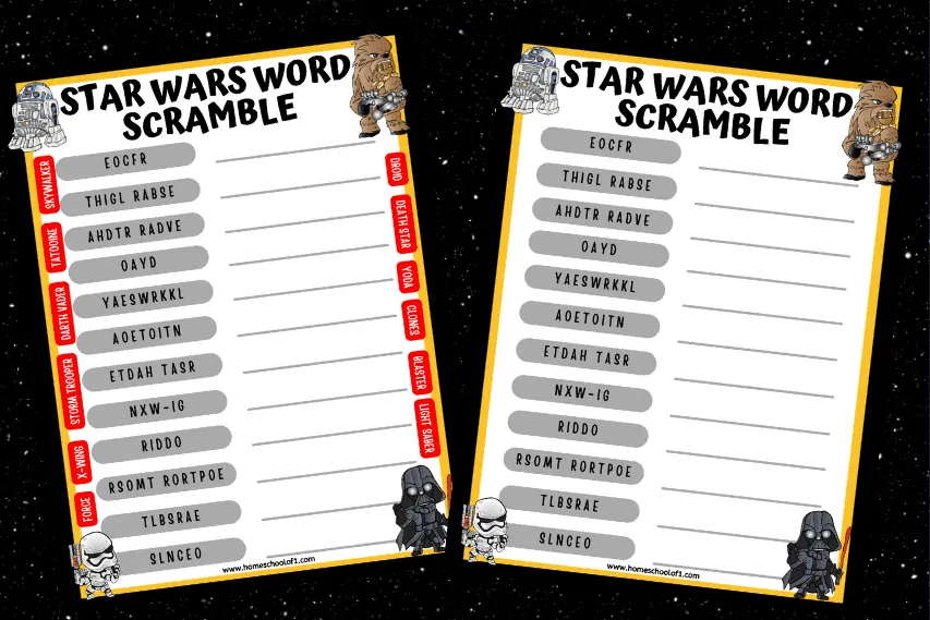 Star Wars Word Scramble (easy & hard versions)