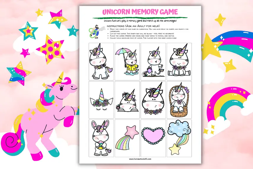 Unicorn Matching Game (free printable)