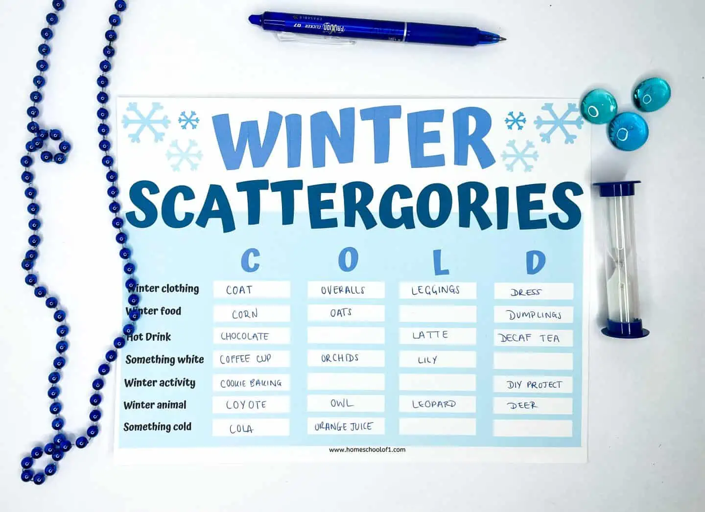 winter cold scattergories