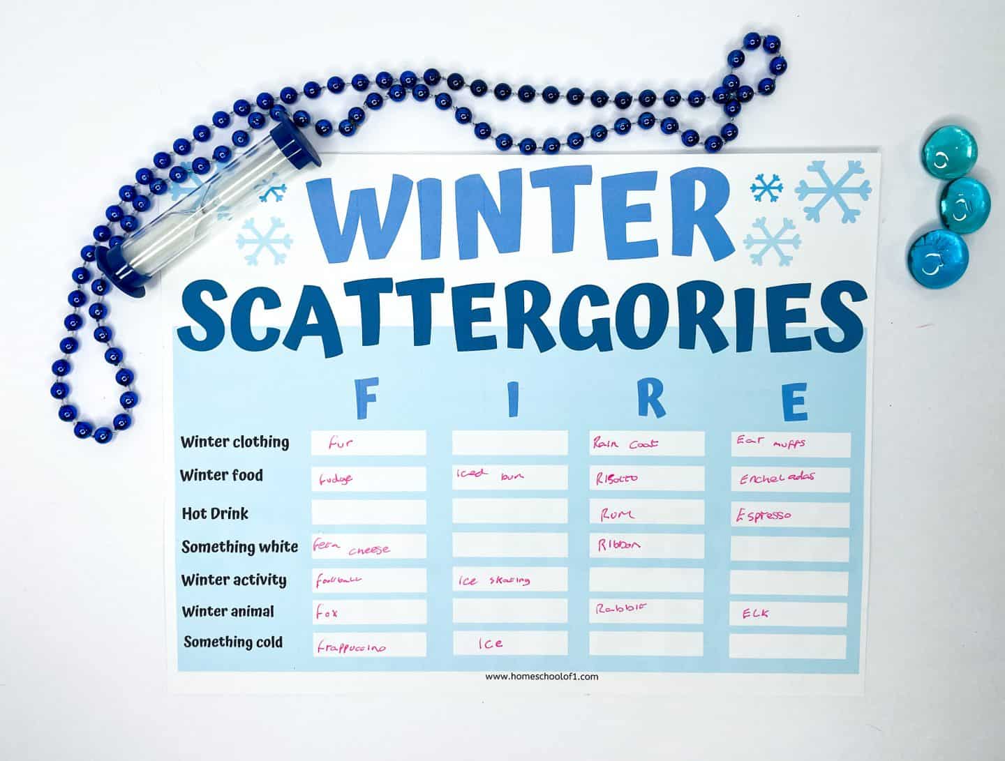 winter fire scattergories