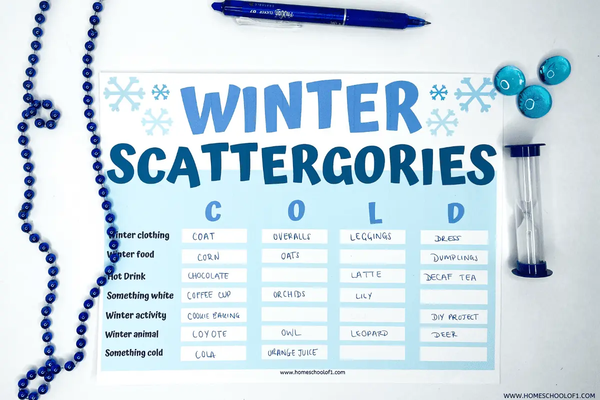 winter scattergories