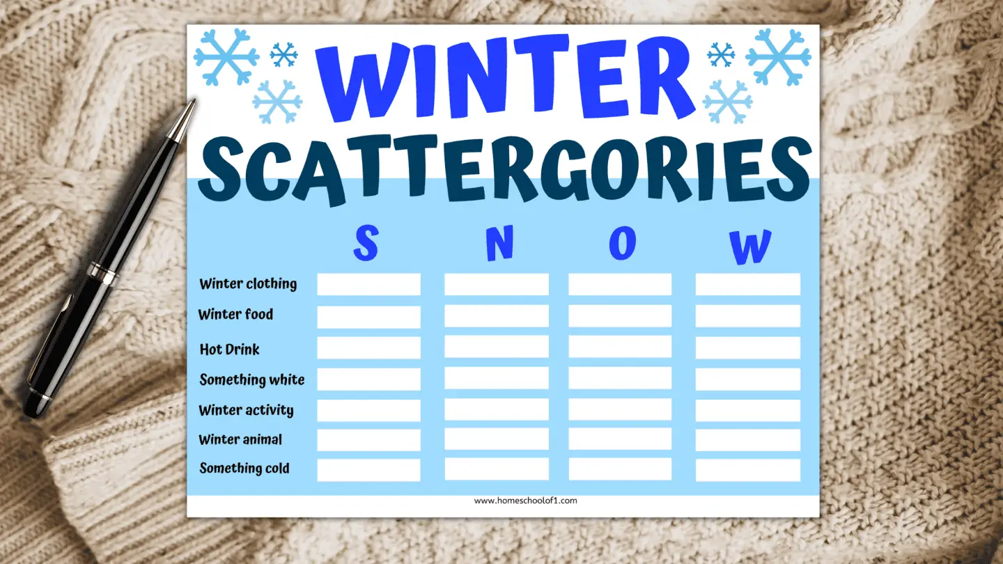 winter scattergories free printable