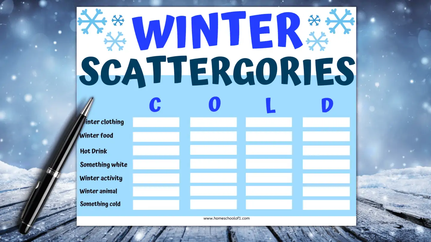 winter scattergories printable