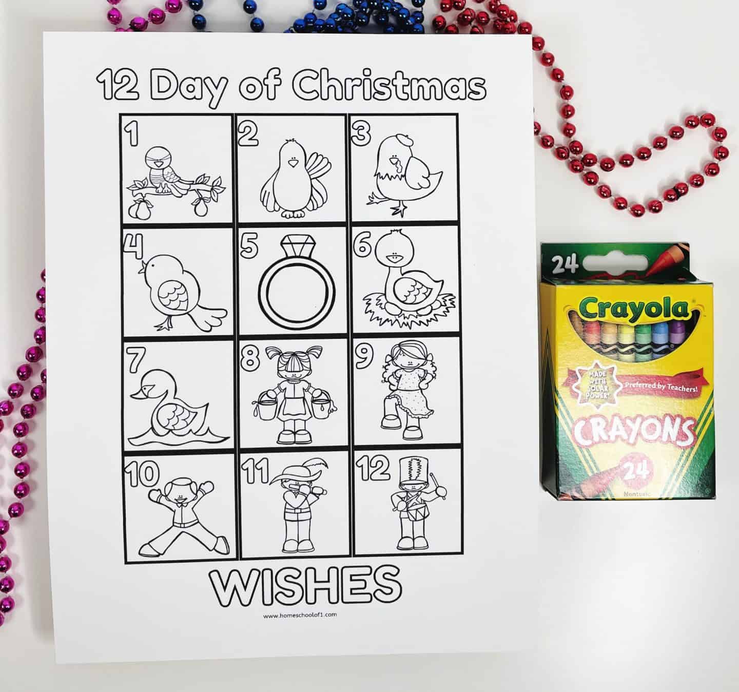 12 days of chrismas wishes coloring page