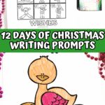 Printable 12 Days of Christmas writing activity featuring all twelve prompts and a coloring grid.