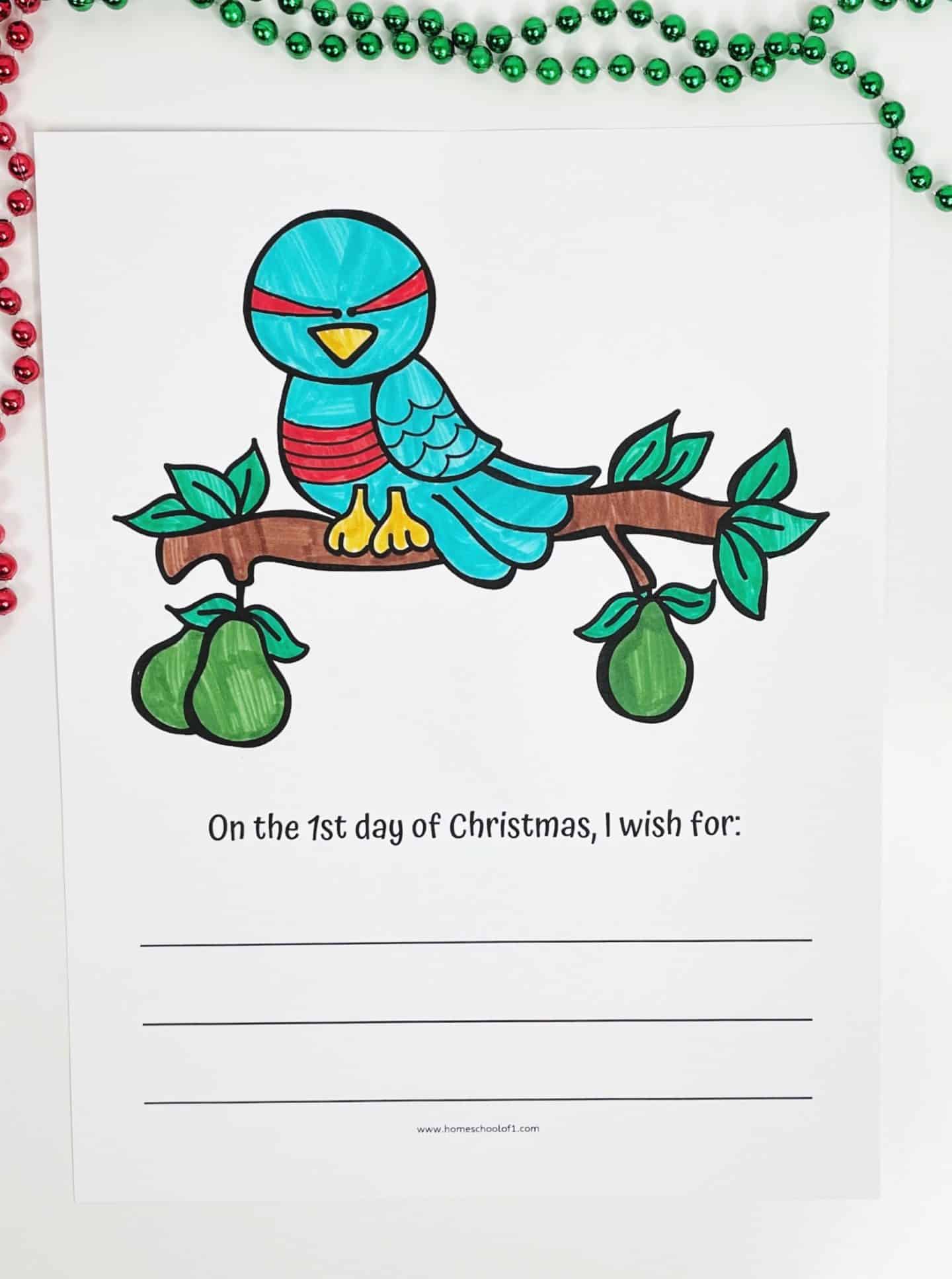 1st day of chrisrmas writing