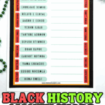 Black History Month word scramble worksheet featuring names of influential African Americans with space to write answers