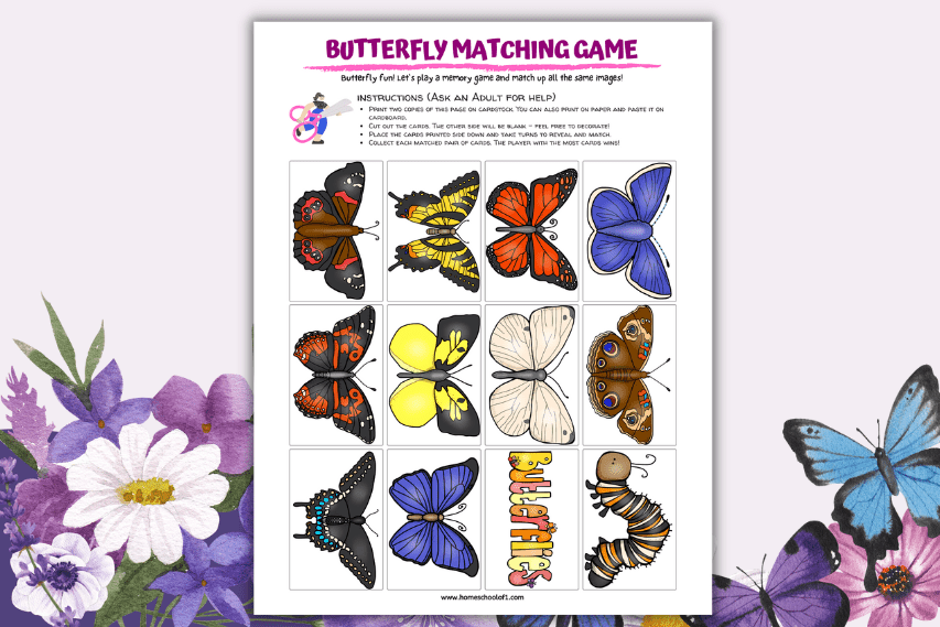 Butterfly Matching Game (free printable) Homeschool of 1
