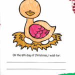 12 Days of Christmas writing page with a goose a-laying to color and write a holiday wish.