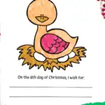 12 Days of Christmas writing page with a goose a-laying to color and write a holiday wish.