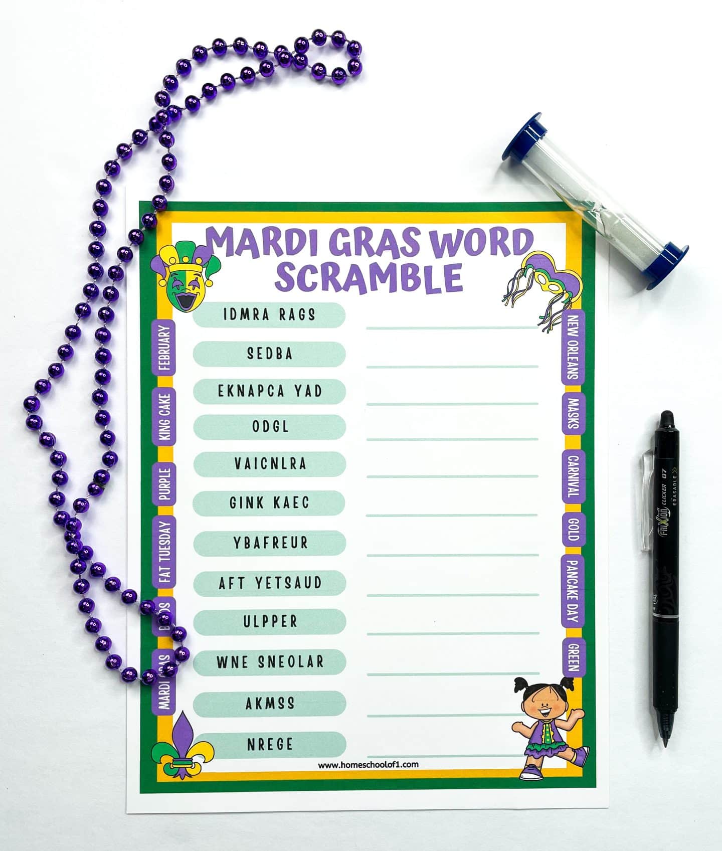 mardi gras word scramble easy
