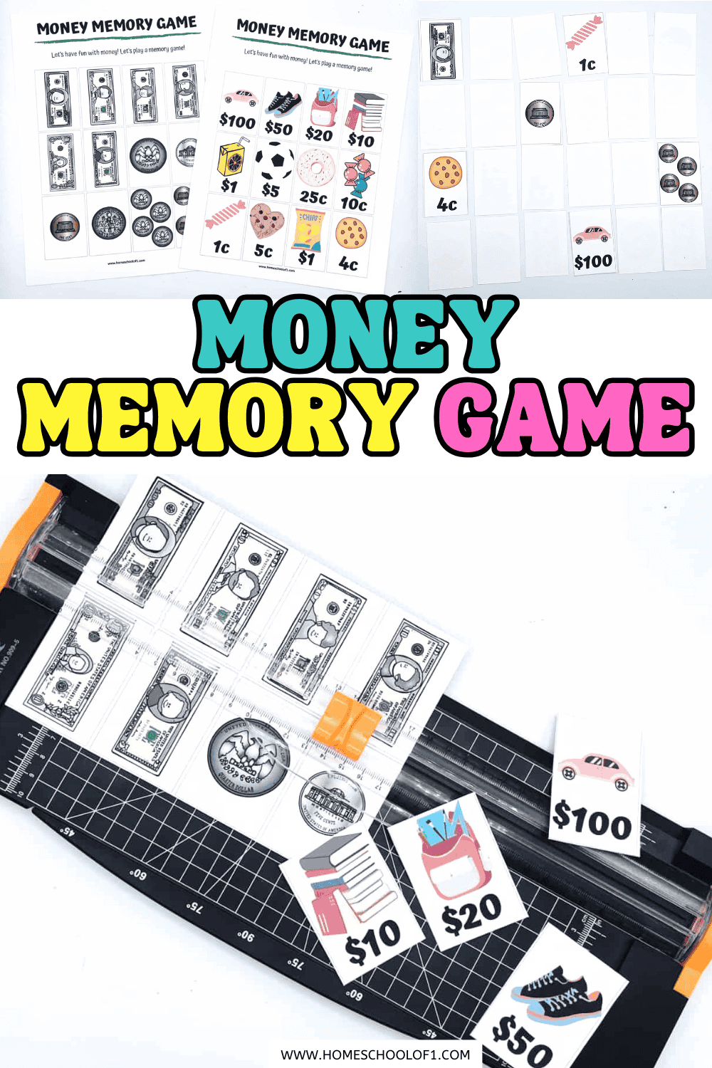Free printable money memory game for kids to match coins, bills, and prices—perfect for early financial literacy skills.