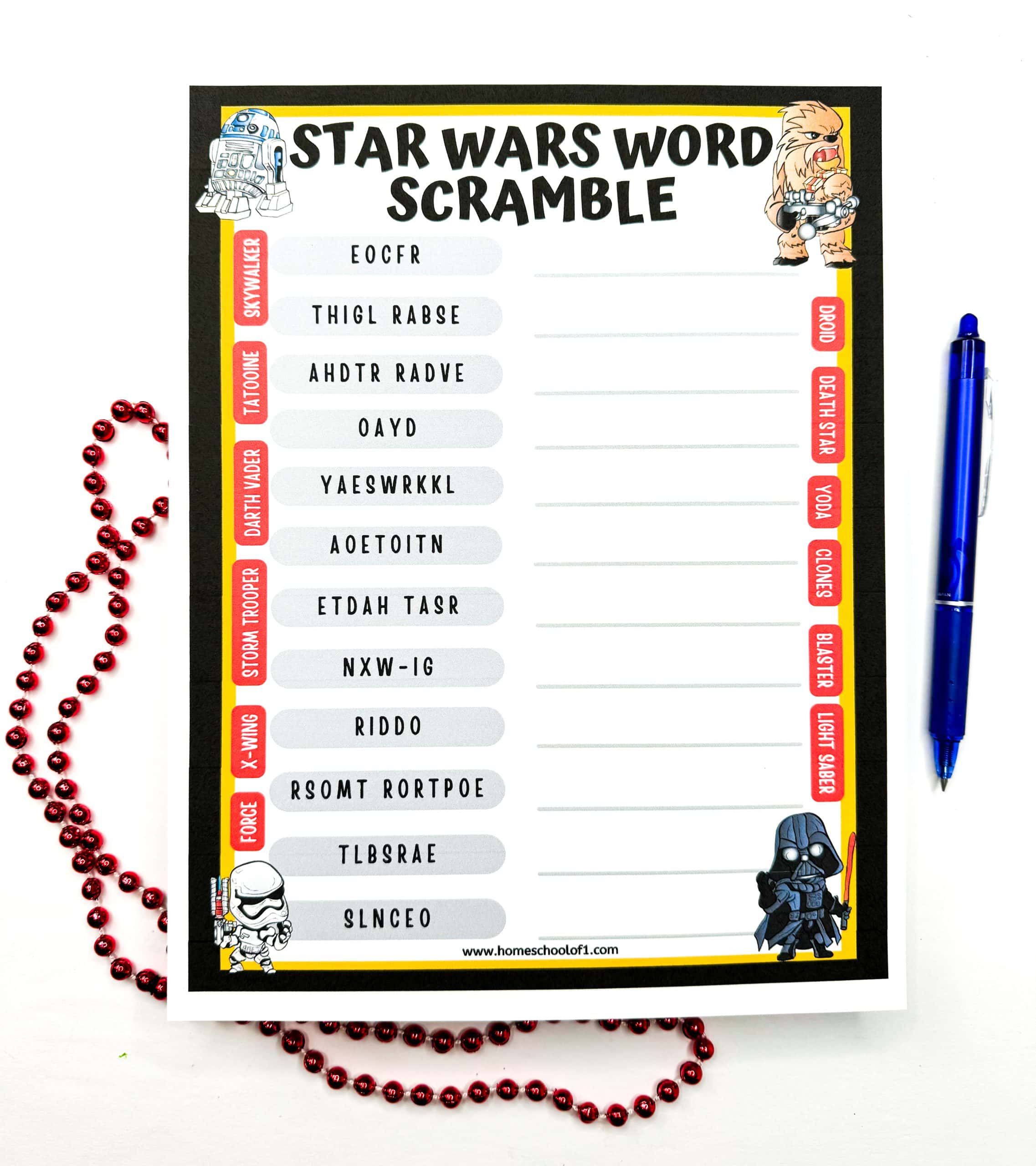 star wars word scramble printable