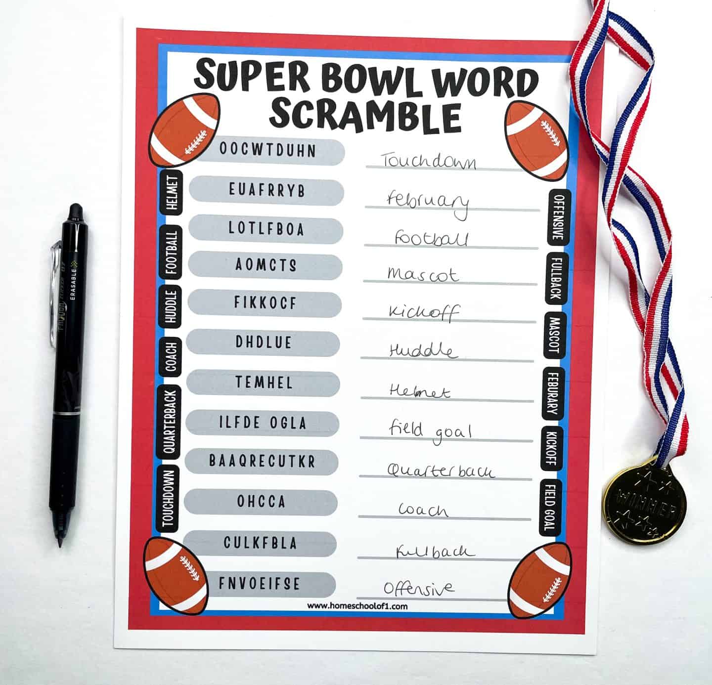super bowl word scramble printable