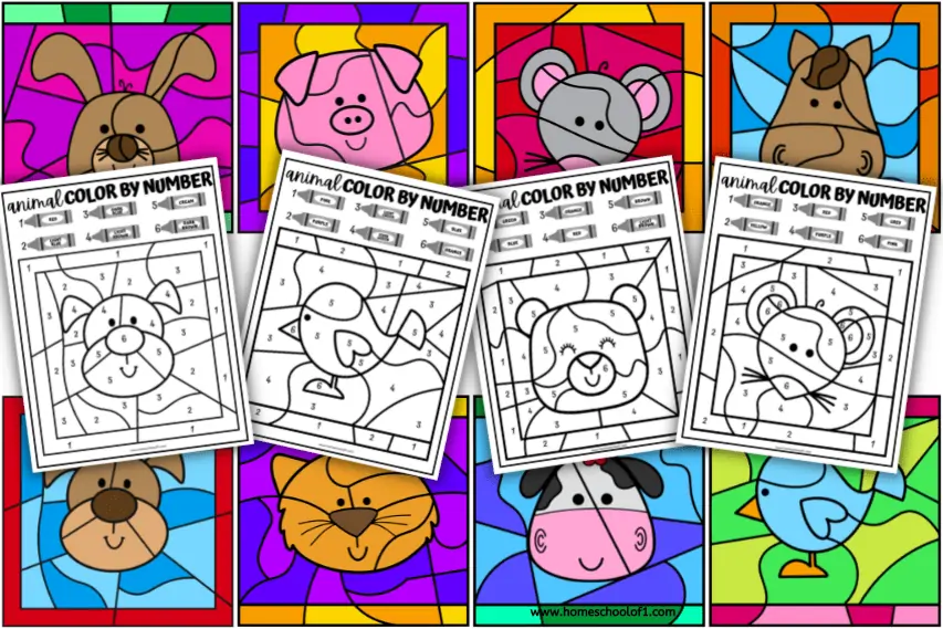 Animal Color by Number Printable (9 free worksheets)