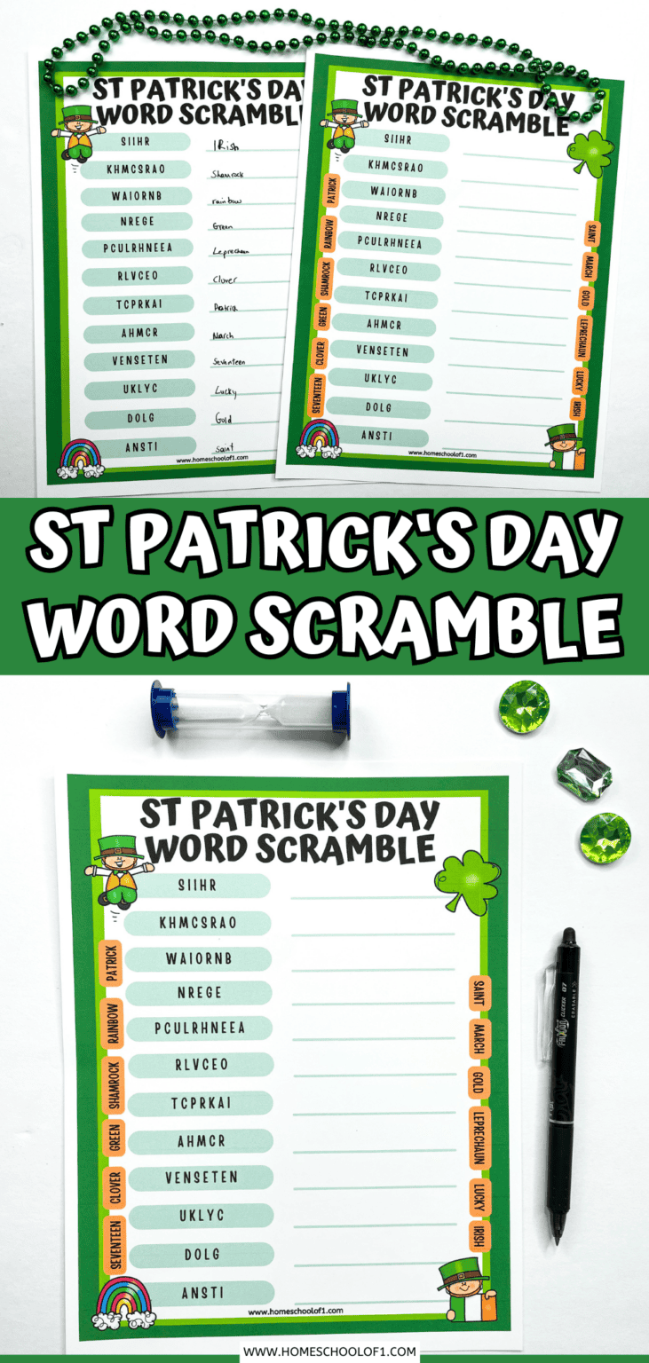 Free St Patrick's Day Word Scramble Printable for Kids