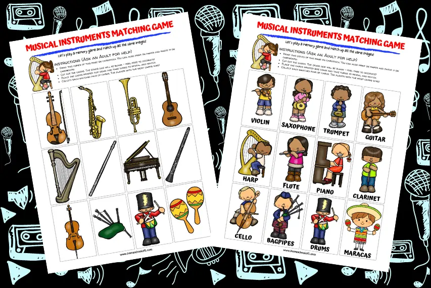 Musical Instrument Matching Game Printable (free)