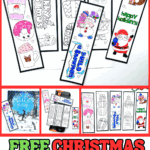Free Christmas bookmarks printable featuring cute designs like Santa, snowmen, and gifts—perfect for kids to color and use.