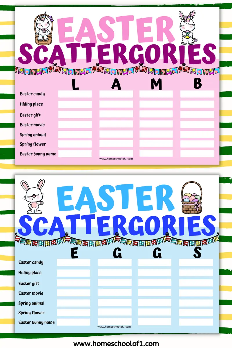 easter scattergories printables