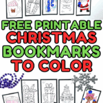 Free printable Christmas bookmarks to color with cute designs like donuts, snowmen, gift stacks, and festive messages.