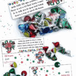 Printable Elf Kisses toppers with candy and holiday poem, perfect for classroom or home.