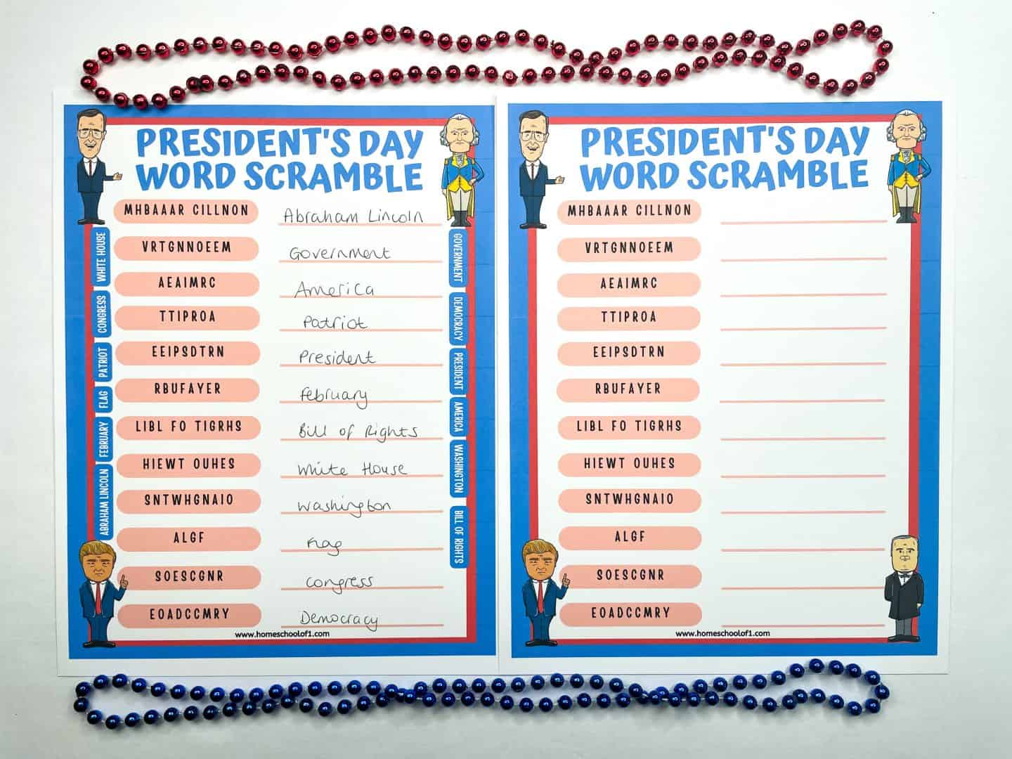 free printable presidents day word scramble