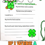If I were a leprechaun writing prompt worksheet for kids with rainbow and shamrock illustrations