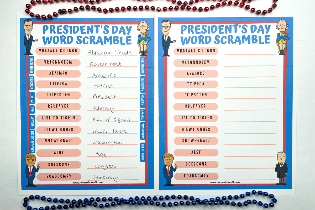presidents day word scramble free printable