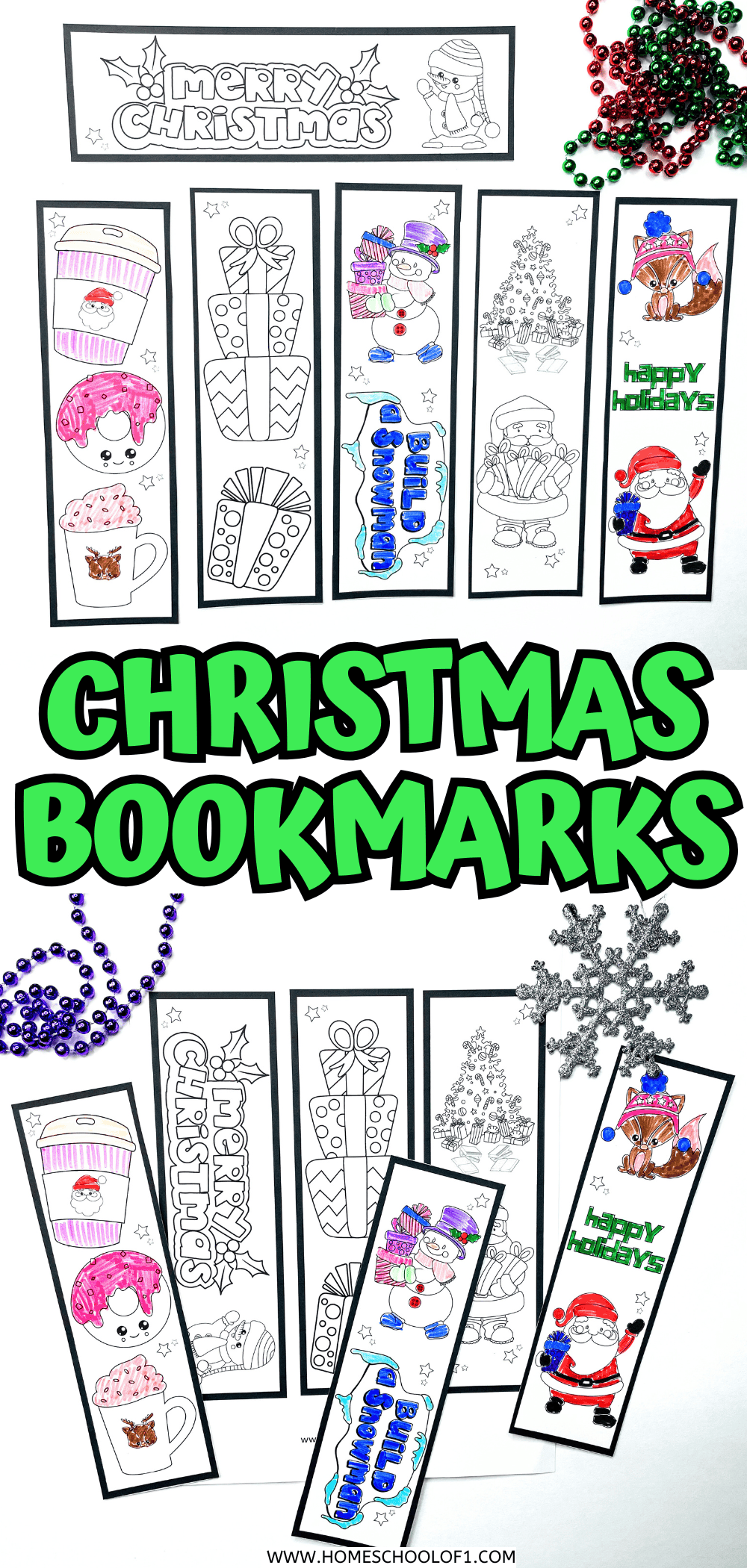 Free Printable Christmas Bookmarks to Color for Kids