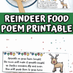 Close-up of reindeer food in a clear bag with poem topper and scattered sprinkles on a white background.