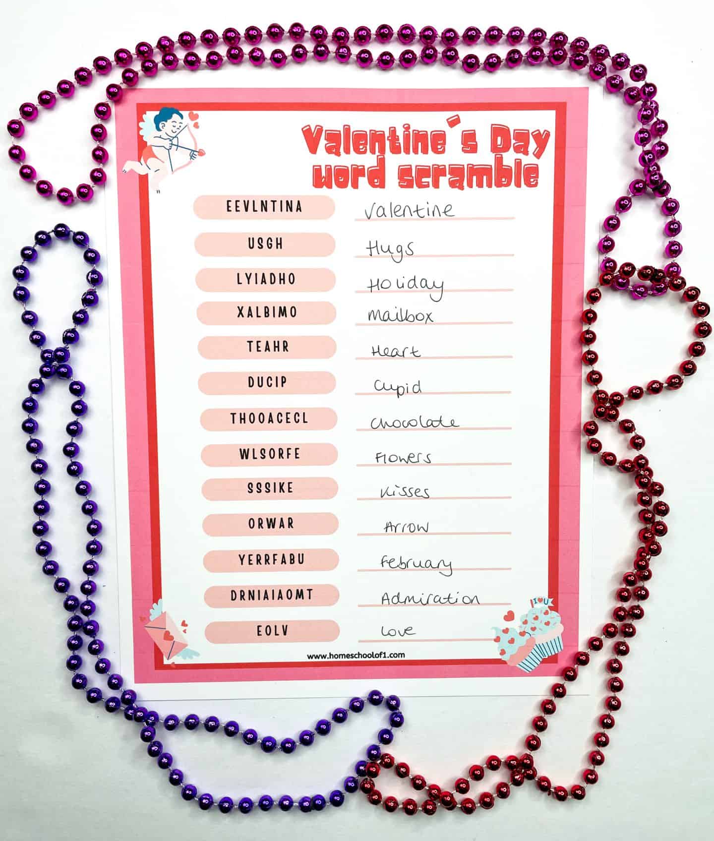 valentine's day word scramble free printable