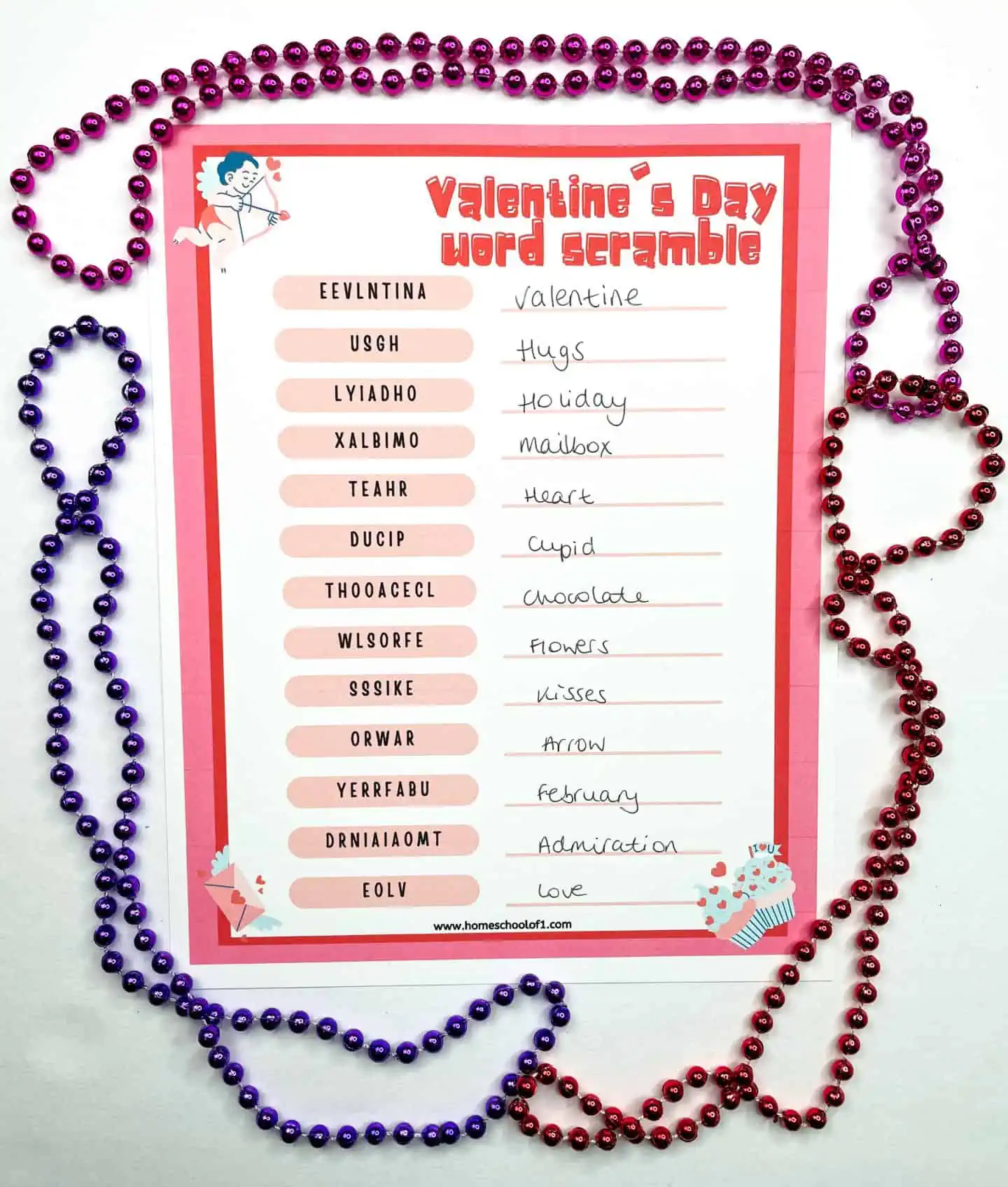 valentine's day word scramble free printable