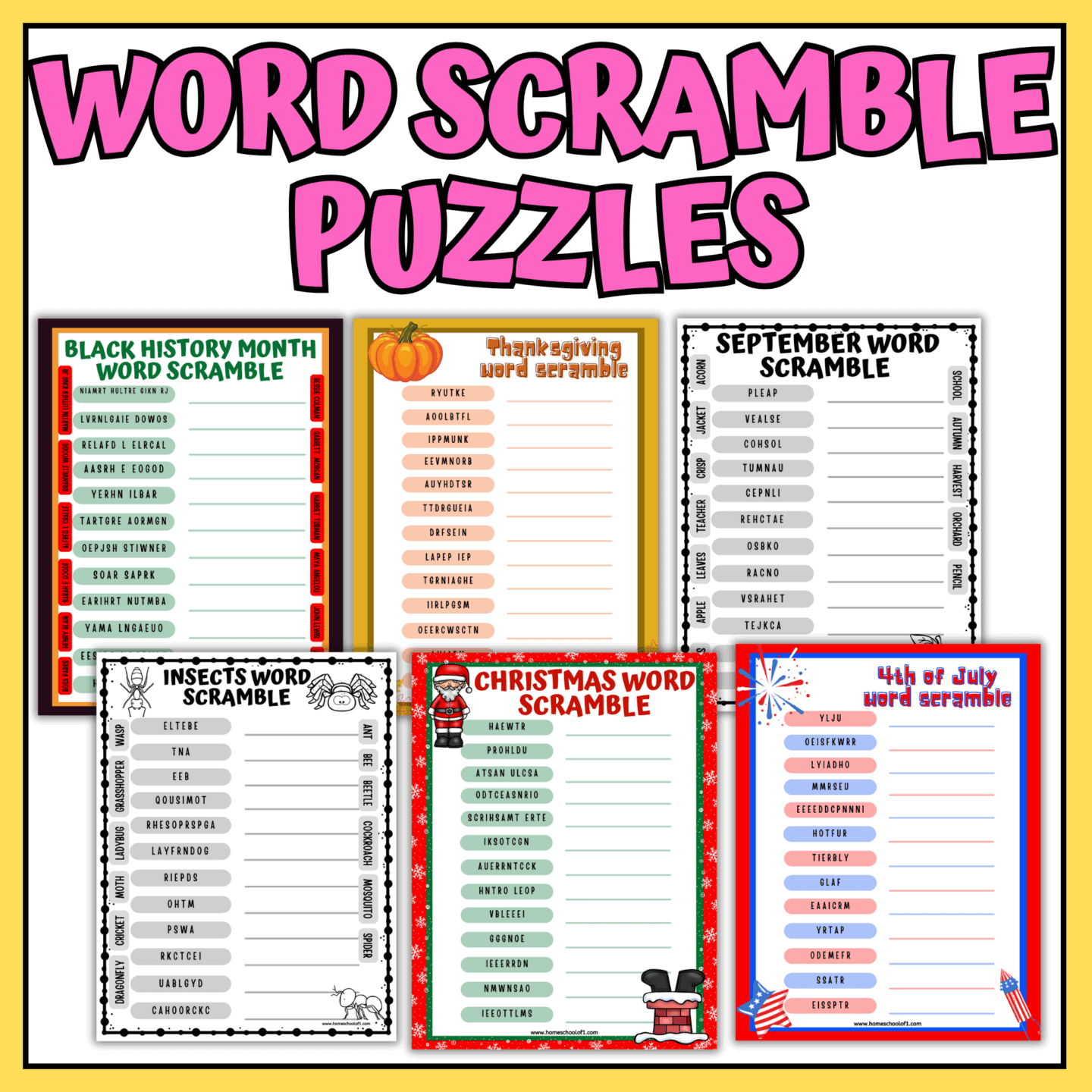 word scramble puzzles printables
