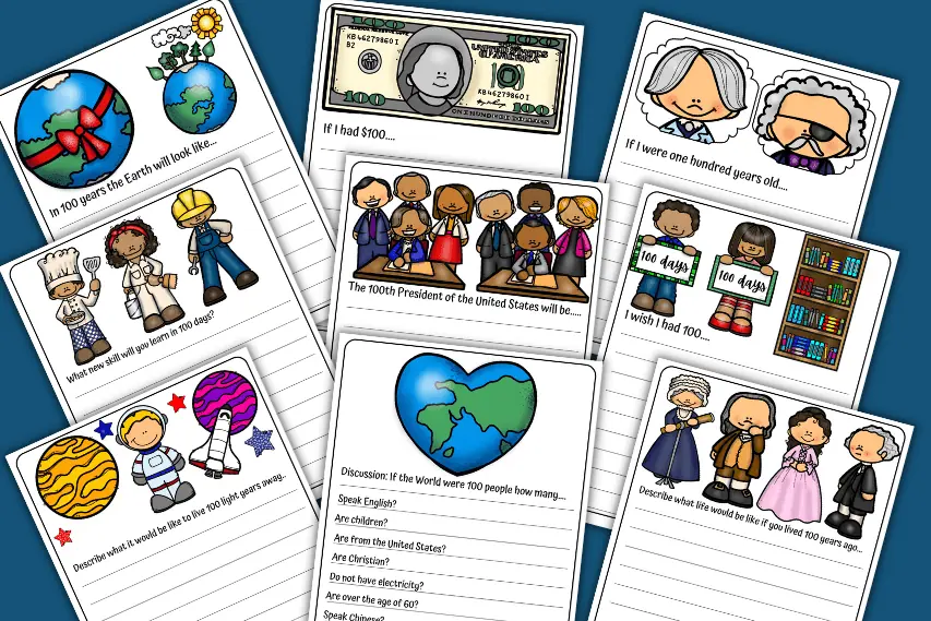 100th Day of School Writing Prompts (free printables)