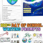 100th day of school discussion worksheet inspired by If the World Were a Village, showing questions about global population represented as 100 people, displayed beside the book.