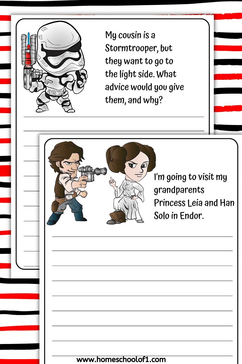 Stormtrooper, Princess Leia, and Han Solo on writing prompts