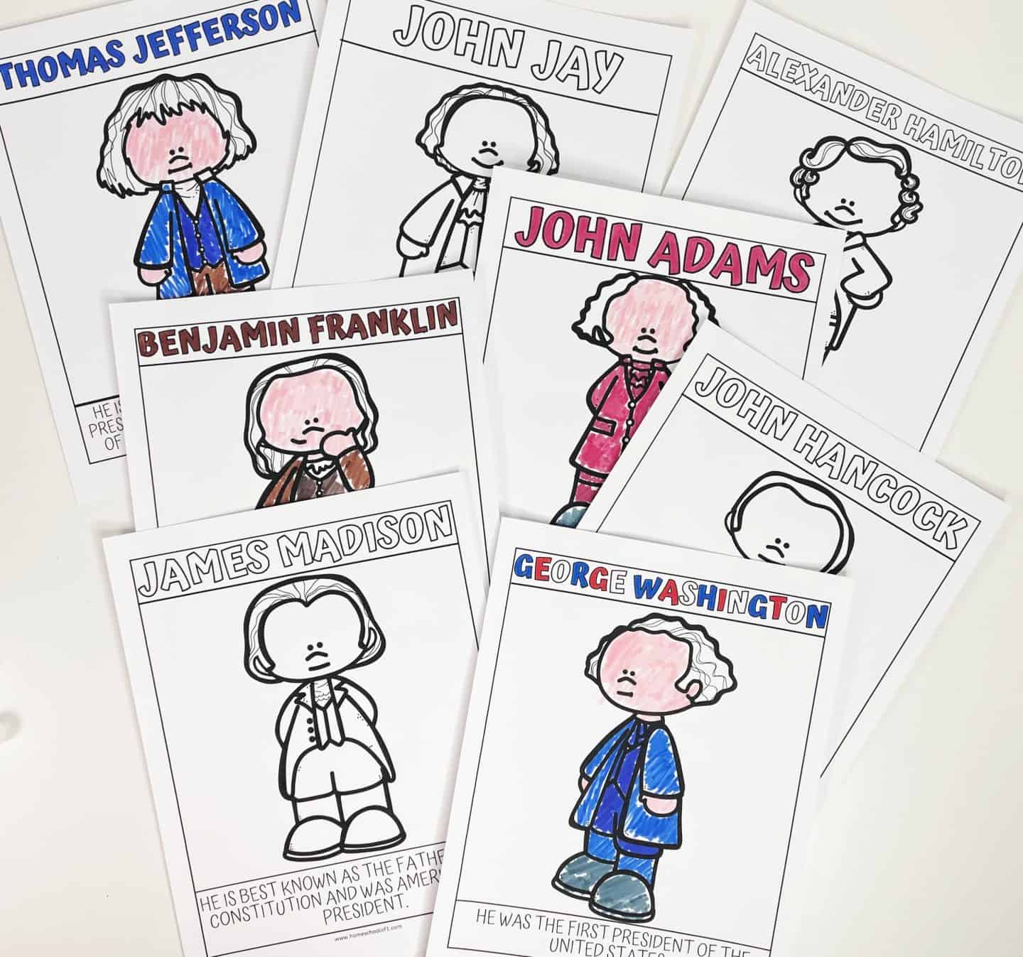 founding fathers coloring worksheets